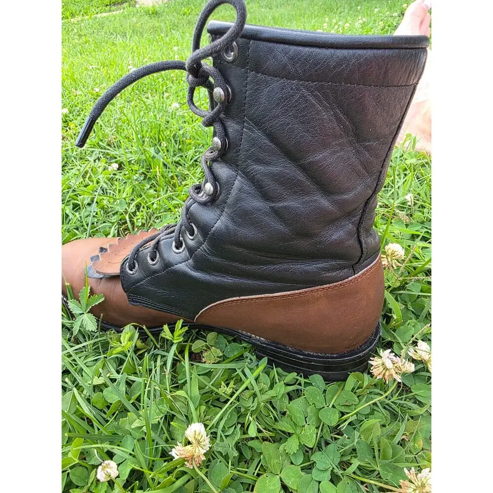 Vintage Justin Two-Tone Brown & Black Leather Lace-Up Boots with Kiltie Size 7.5